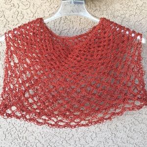 HAND CRAFTED Cropped Cape Shawl Collar Sedona Red Multicolored Thread Crochet